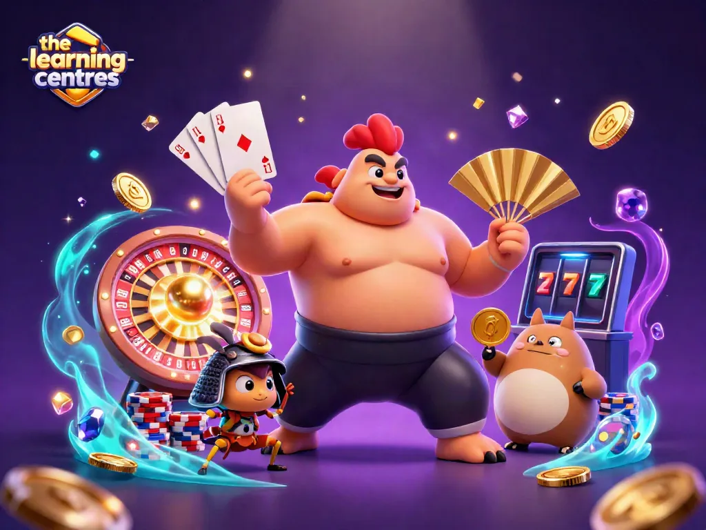 The learning centres show excitement in a dynamic casino scene filled with golden coins and poker chips.