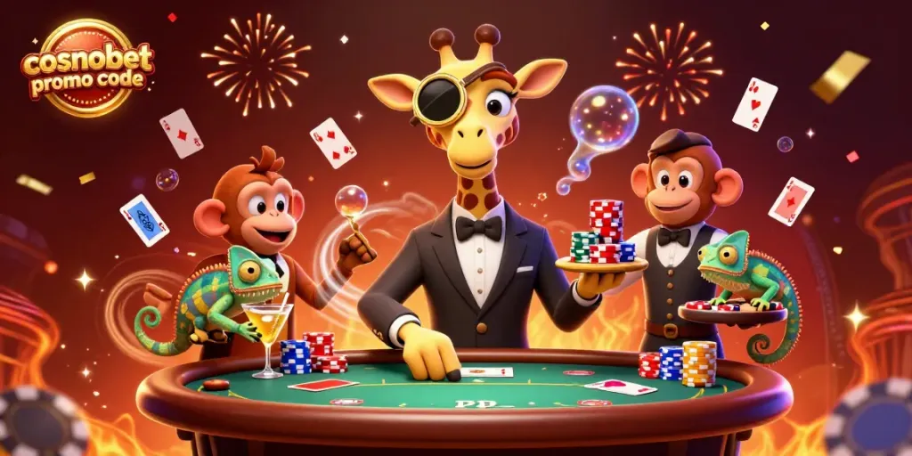 Experience the excitement of gaming with the cosmobet promo code at a lively casino scene.