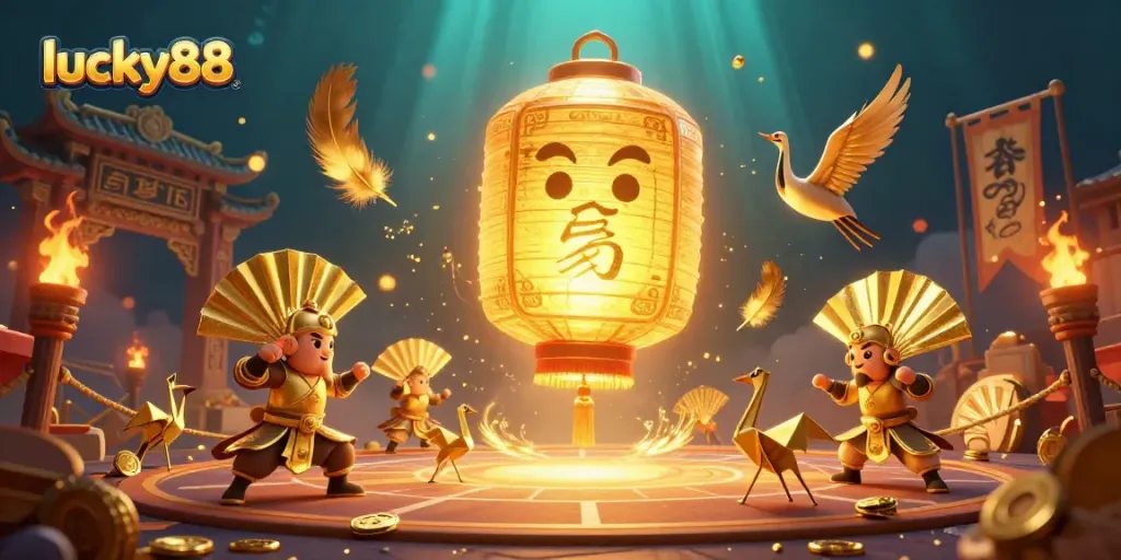 Experience thrilling wins with lucky88 as lantern spirits illuminate an exciting casino scene.