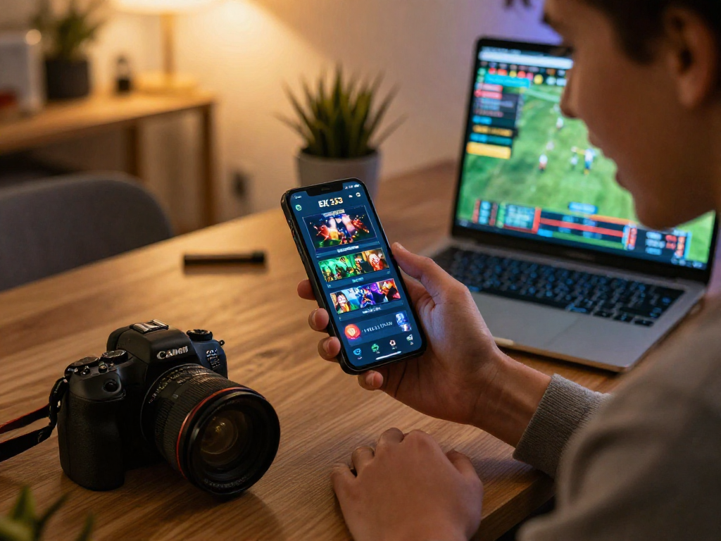 Player experiencing excitement while betting on EK 333 platform with smartphone and laptop, showcasing modern home gaming.