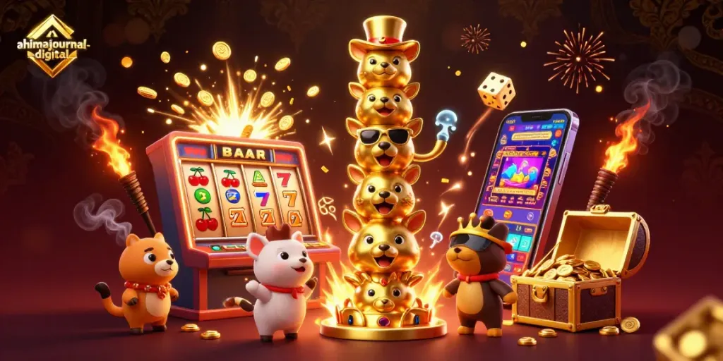 Experience thrilling moments at ahimajournal-digital with a golden totem pole and bursting slot machine.