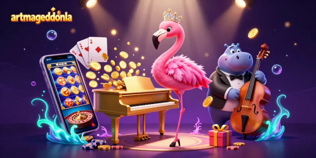 Experience the vibrant casino atmosphere at artmageddonla with lively gaming characters.