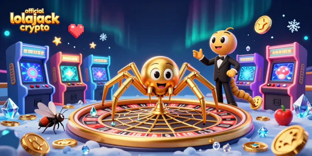 Spin and win with official lolajack crypto, featuring vibrant gaming elements and animated characters.