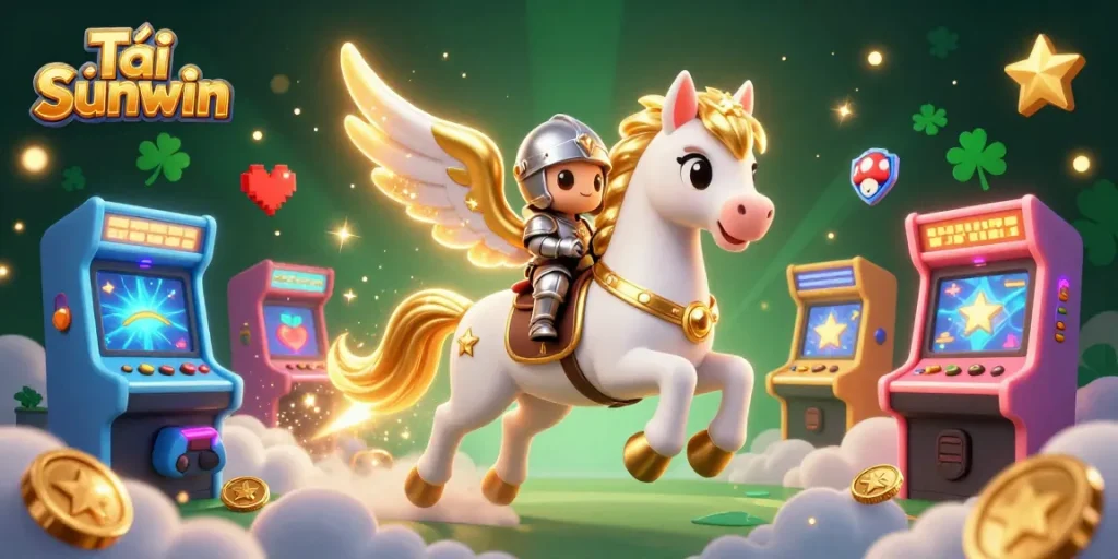 Tải Sunwin and dive into vibrant online gaming action with a celestial horse and knight illustration