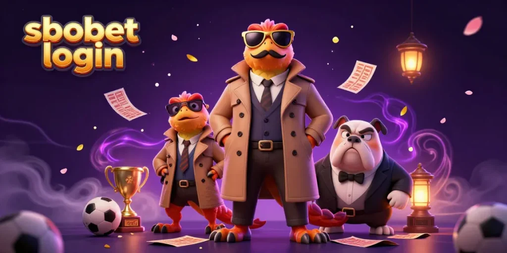 Place your bets with sbobet login in this vibrant 3D sports betting scene featuring cartoon raptors.