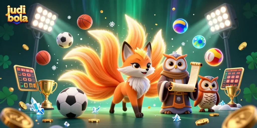 Experience judi bola excitement with vibrant sports elements and animated characters in a dynamic 3D scene.